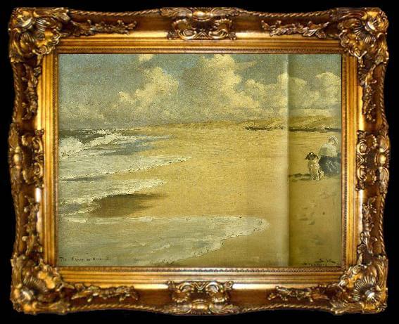 framed  Peter Severin Kroyer stenbjerg strand med kunstnerens hustru marie kroyer malende, ta009-2